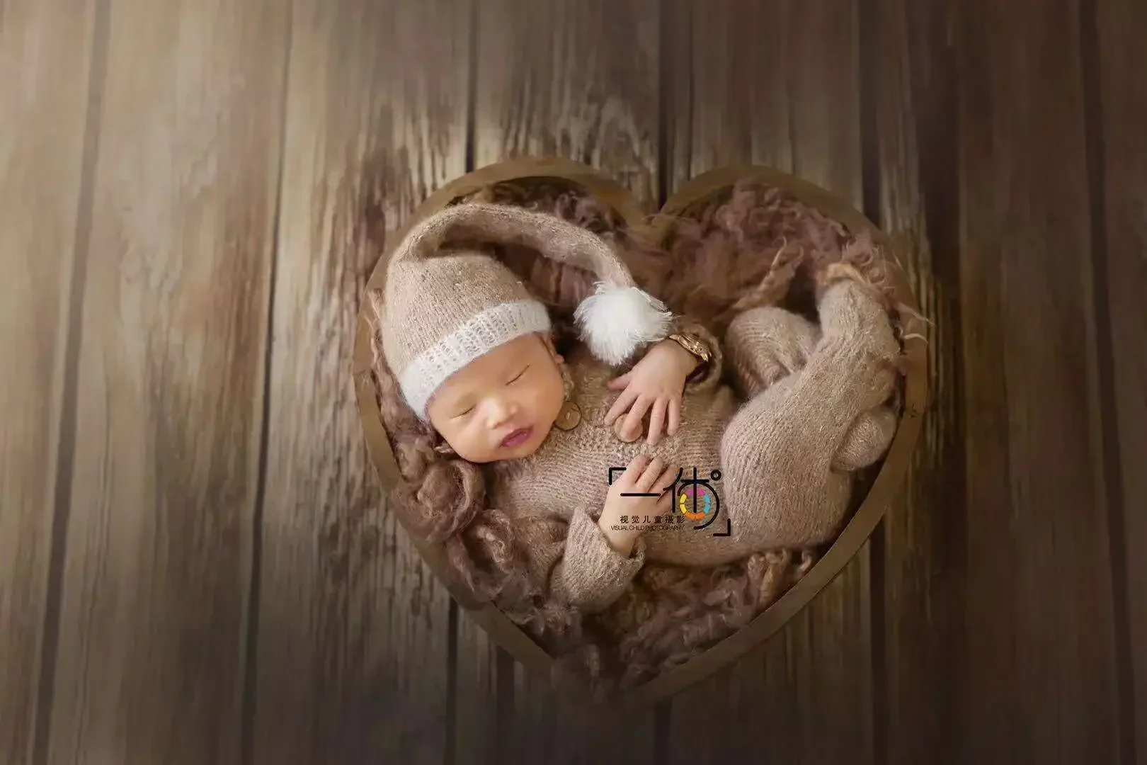 Neugeborenen-Fotografie-Requisiten Vintage Holzbecken Mondförmige Herzbox Säuglings-Foto-Posing-Zubehör Sofa-Bett-Korb