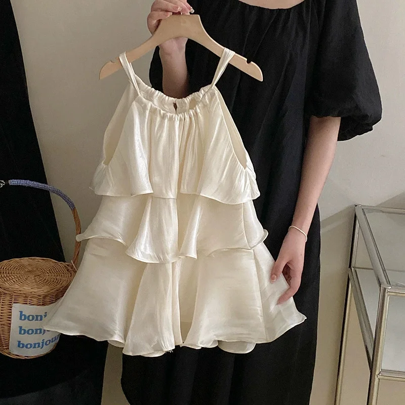 Children Trendy Dresses Girls Summer Elegant Spaghetti-Strap Dresses Kids Resort-Style Tiered Dresses 2-8 Years