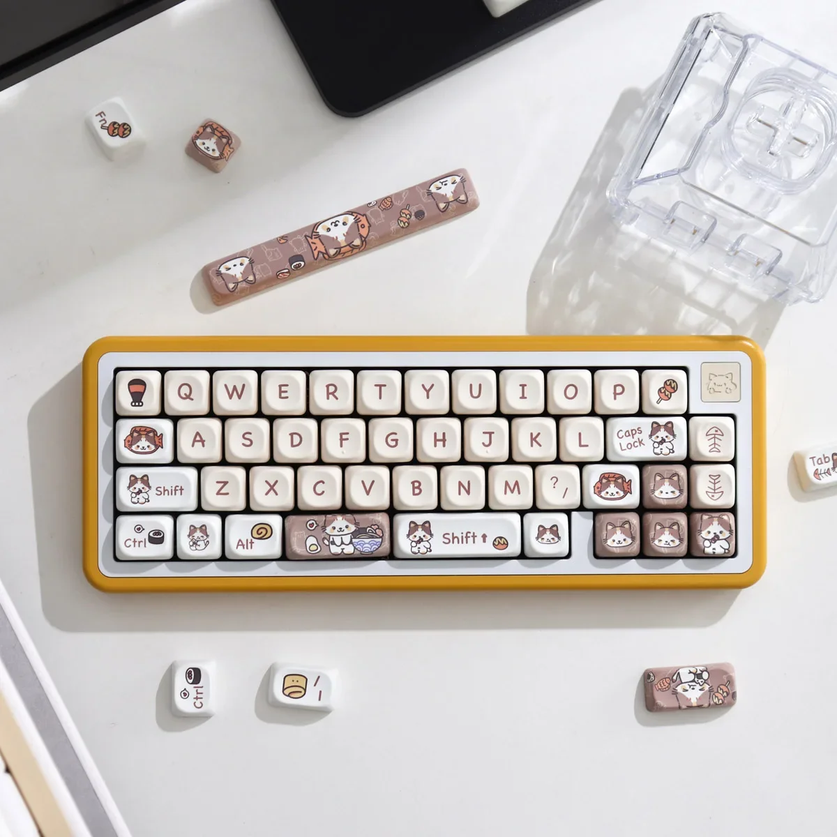 Imagem -02 - Teclado Mecânico Keycaps Meow Eats Comida Japonesa Perfil Moa Keycaps Conjunto Gmk 142 Chaves Quadrado Mac Sublimação Térmica