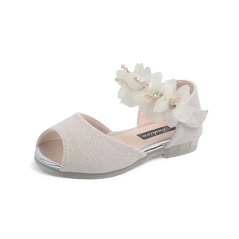 

Summer Children's Sandals Girls Fish mouth Princess Shoes 2023 New Little Girl Soft-soled Pearl flower Dancing kids shoes