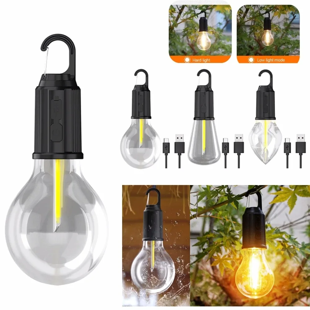 Portable Hanging Outdoor Vintage lantern Warm tent light LED lantern Bulb with Hook LED Tent Light Type-C USB Rechargeable Lamp