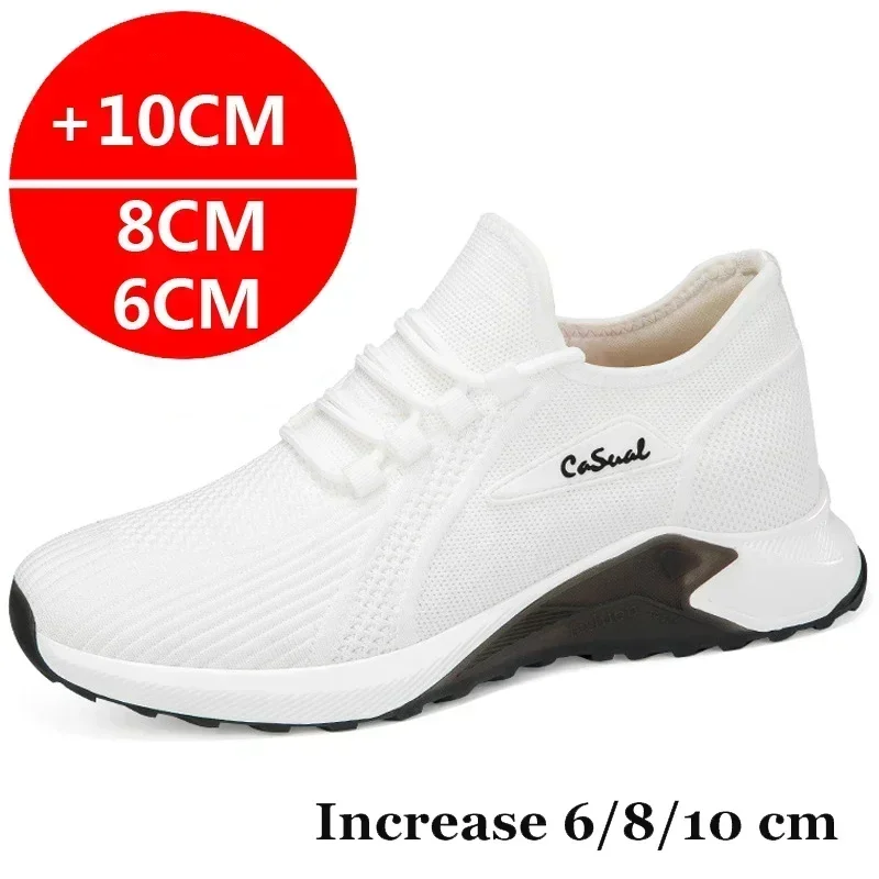 Men’s Casual Shoes Breathable Mesh Lace-Up Height Increasing Hidden Wedge PU Insole Rubber Outsole Spring Autumn Casual Footwear