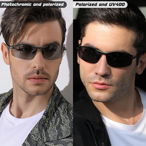 Imagen 2 del producto Gafas de sol fotocromáticas de aluminio de marca para hombre, Gafas polarizadas para conducir de día y noche, Gafas de sol camaleón antideslumbrantes, zonnebril heren