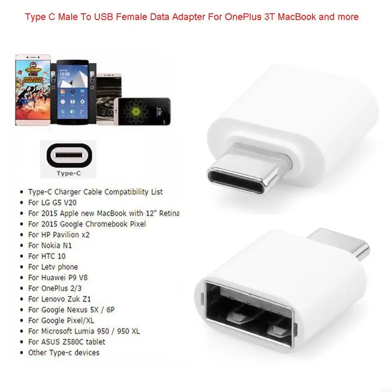 2PCS USB 2.0 To Type C OTG Charger Adapter Connector Type-C Male To USB Female Adapter Converter For PC MacBook Phone