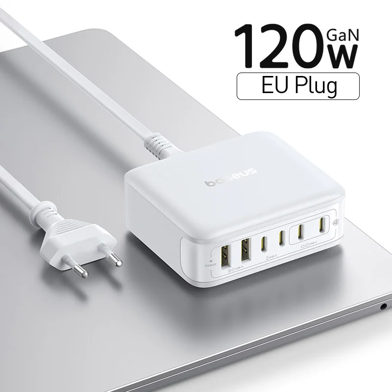 Baseus 120W desktoplader Laptop snellader 6 in 1 oplader voor iPhone 17 16 15 14 Pro Max Samsung iPad snellader GaN