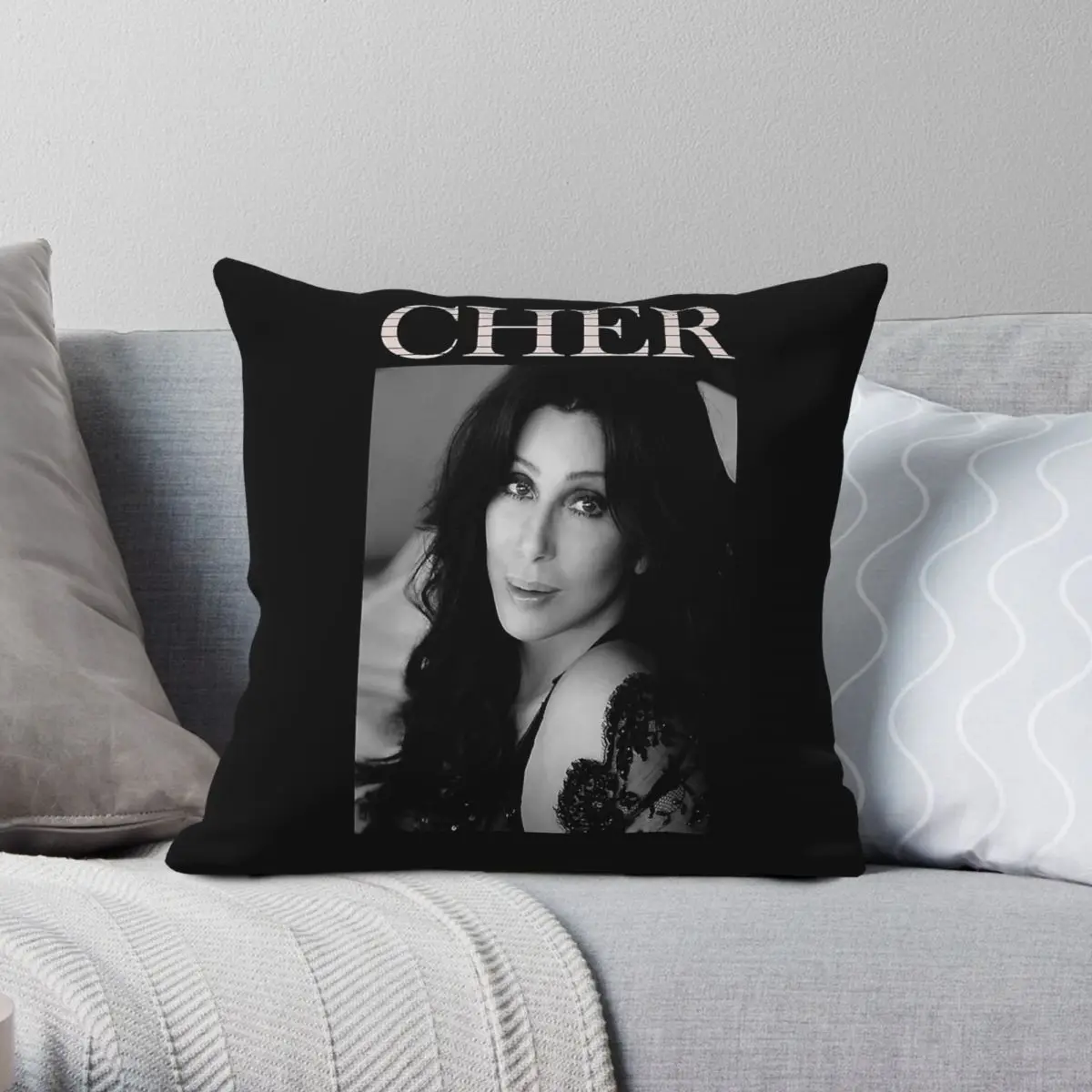 Women Cher Singer Music Square Pillowcase Polyester Linen Velvet Pattern Zip Decor Sofa Cushion Cover