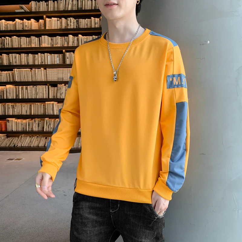 

Korean-style hoodie men spring autumn men's wear round neck with fleece loose versatile hoodie for teenager long-sleeved T-shirt