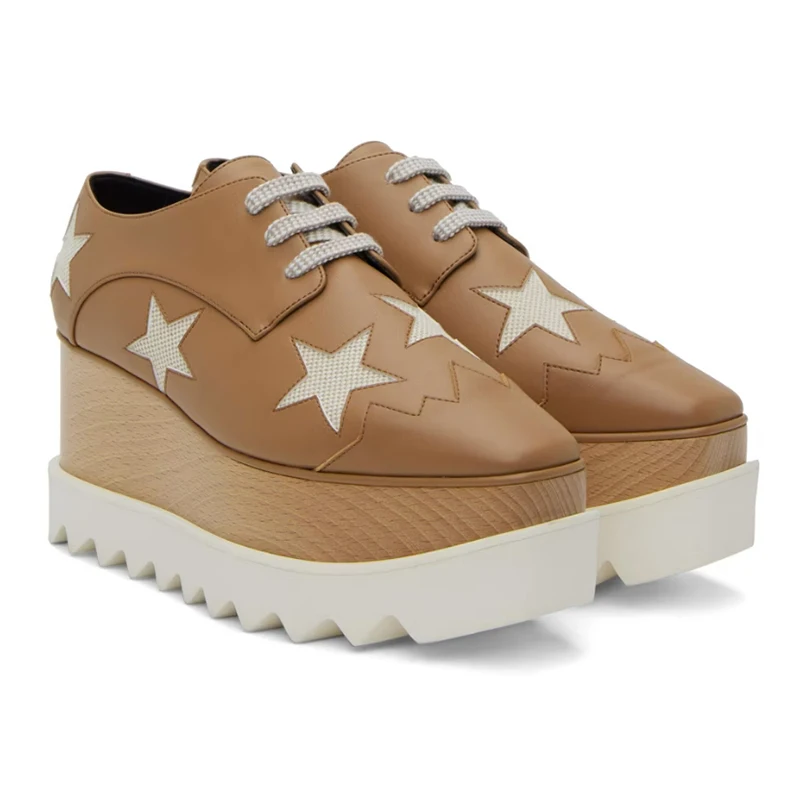 

2024 Trend Snake Pattern Stars Lace Up Ladies Square High Quality Casual Chunky Cross-tied Wedges Platform Shoes