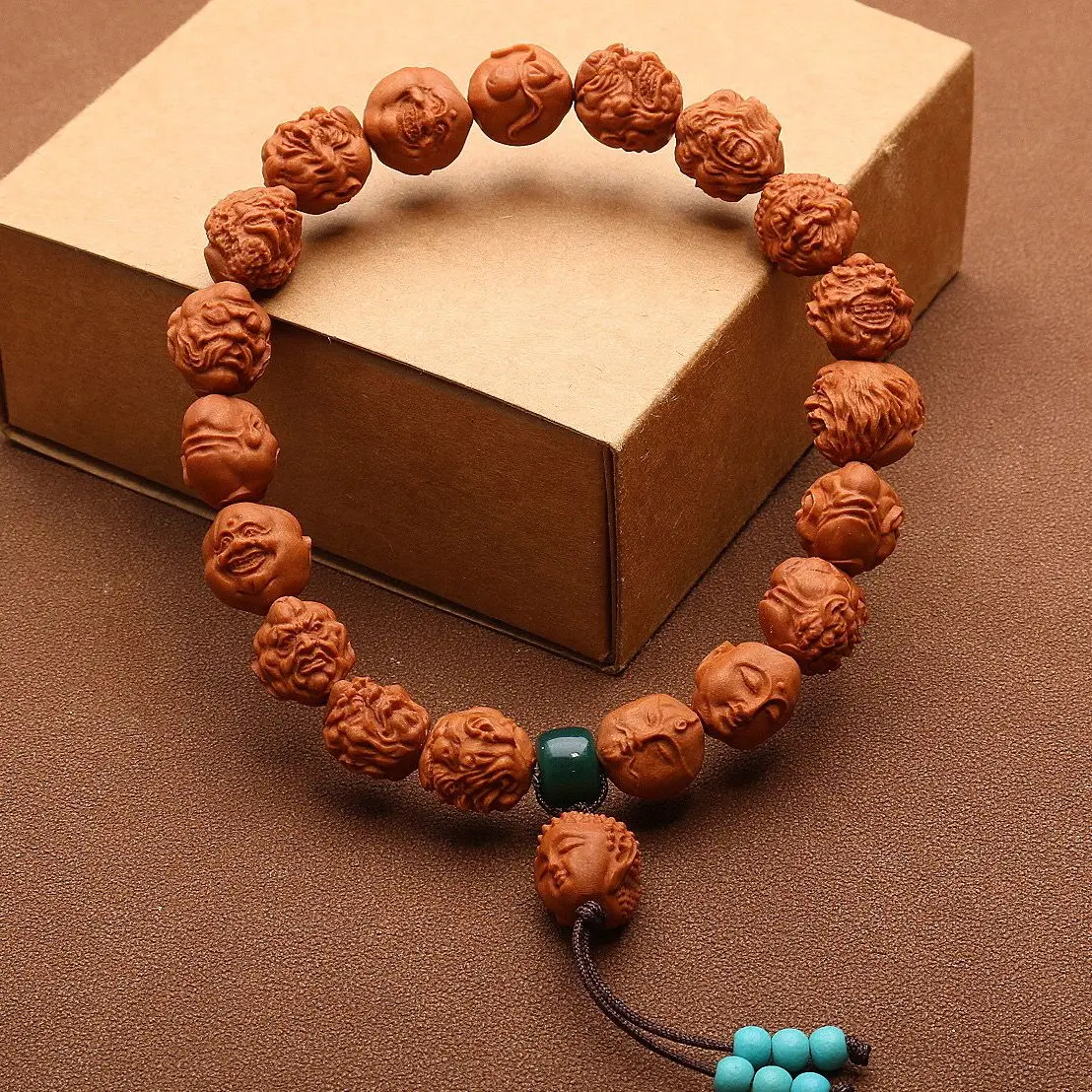 Chinese Style Hand Carved Arhat Dragon Pattern Walnut Beaded Bracelet For Men Good Luck Blessing Wenwan Prayer Wristband Unique