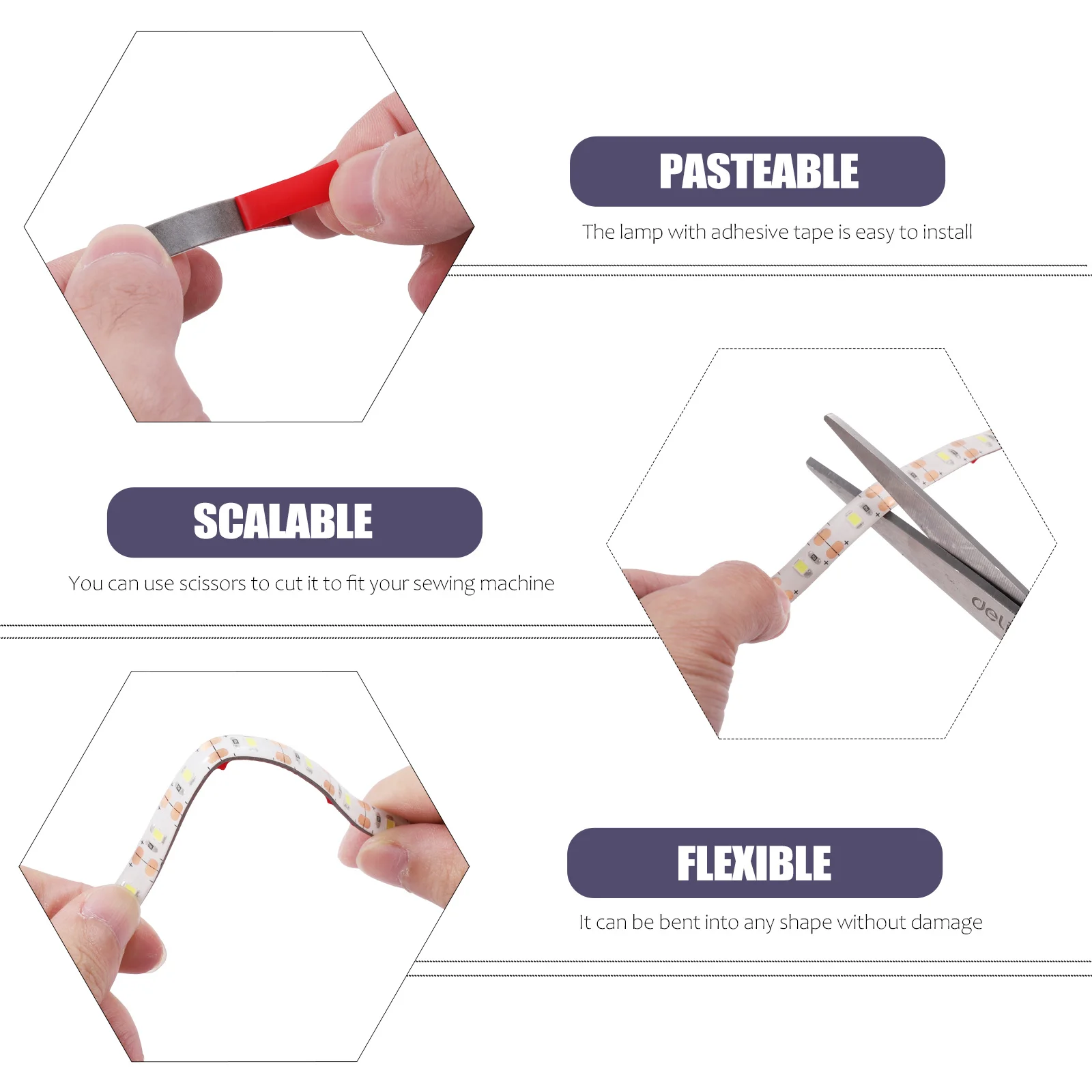 2 متر الخياطة شرائط مصباح USB بالطاقة الباردة الأبيض 6500K LED ذاتية اللصق شريط مرن اللمس باهتة لطاقة ماكينة خياطة
