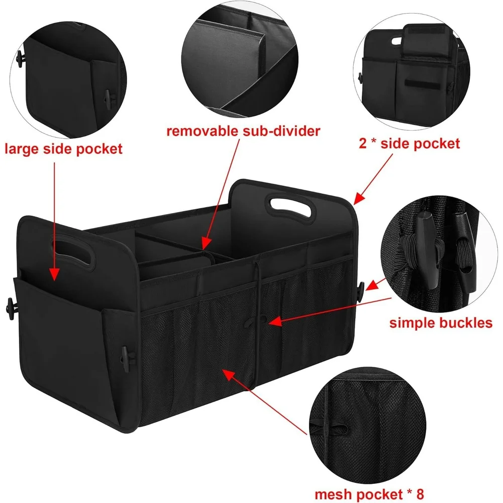 

Collapsible Cargo Bin Car Trunk Organizer Oxford Fabric Foldable Design Removable Dividers Adjustable Compartments