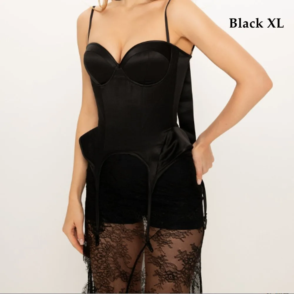 

New Solid Color Fishbone Croset Camis Tops Ribbons Design Lace Up Back Spaghetti Straps Tops Slim Fit Vest Spring Summer