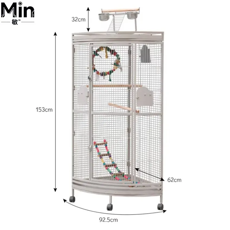 Large Stainless Steel Bird Cage with Wheels Big Space Extra Large Parrot Cage for Parrot Canary Budgie Ornamental Breeding