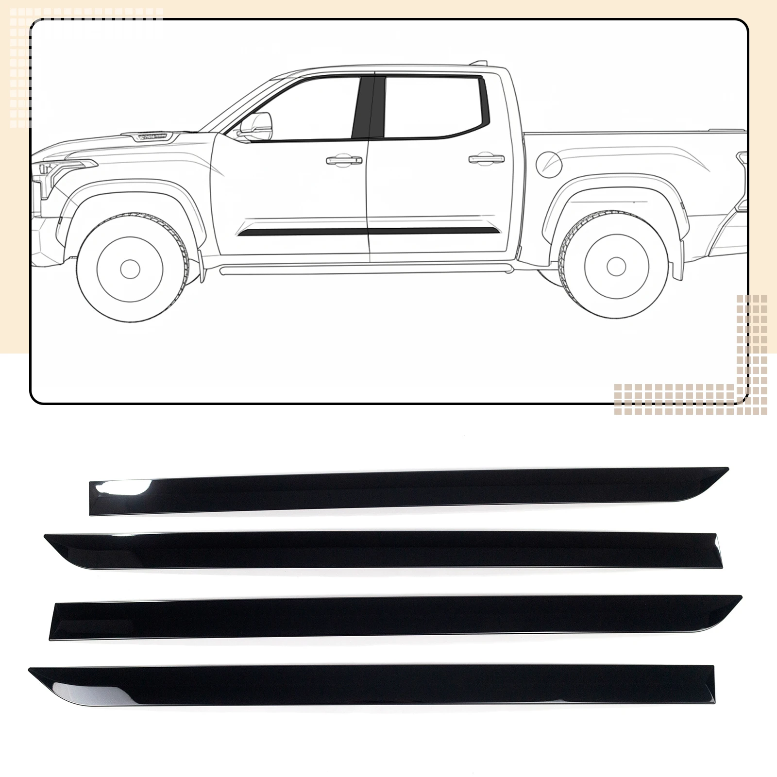 Car Exterior Door Side Strips For Toyota Tundra 2022-2025 Body Decoration Strip Protector Sticker Frame Cover Trim