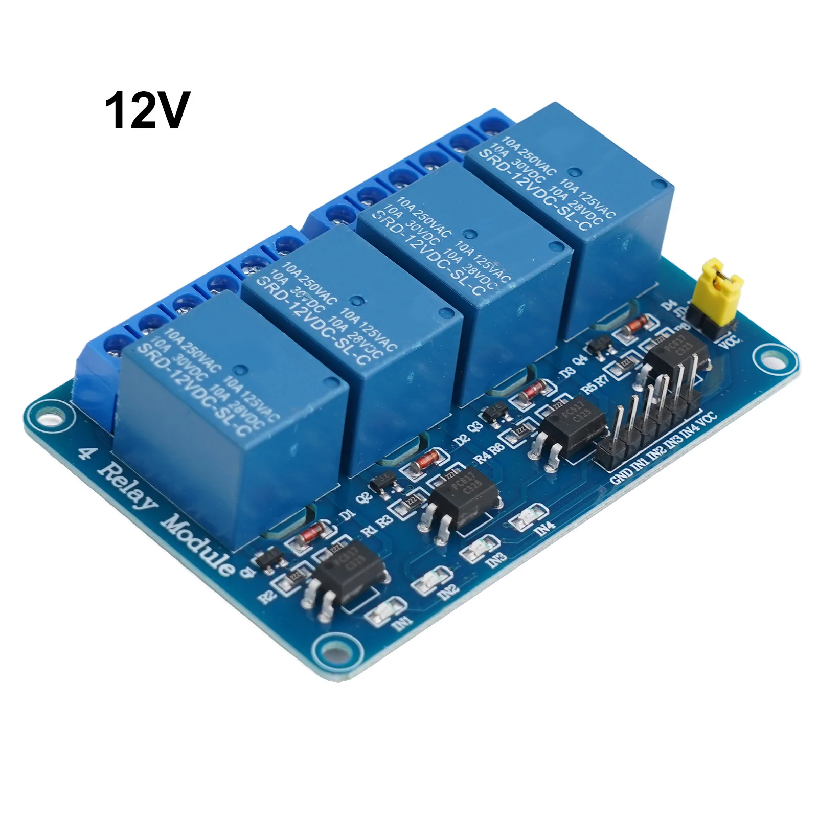 4 Way Relay Control Board with Optocoupler 5V 12V 24V Compatibility Reliable for Various Electrical Applications