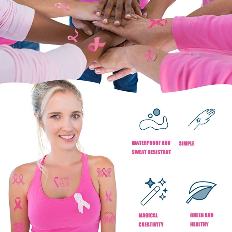 10 Sheets Breast Cancers Tattooed Sticker Temporary Ribbon Tattooed Decoration Drop Shipping