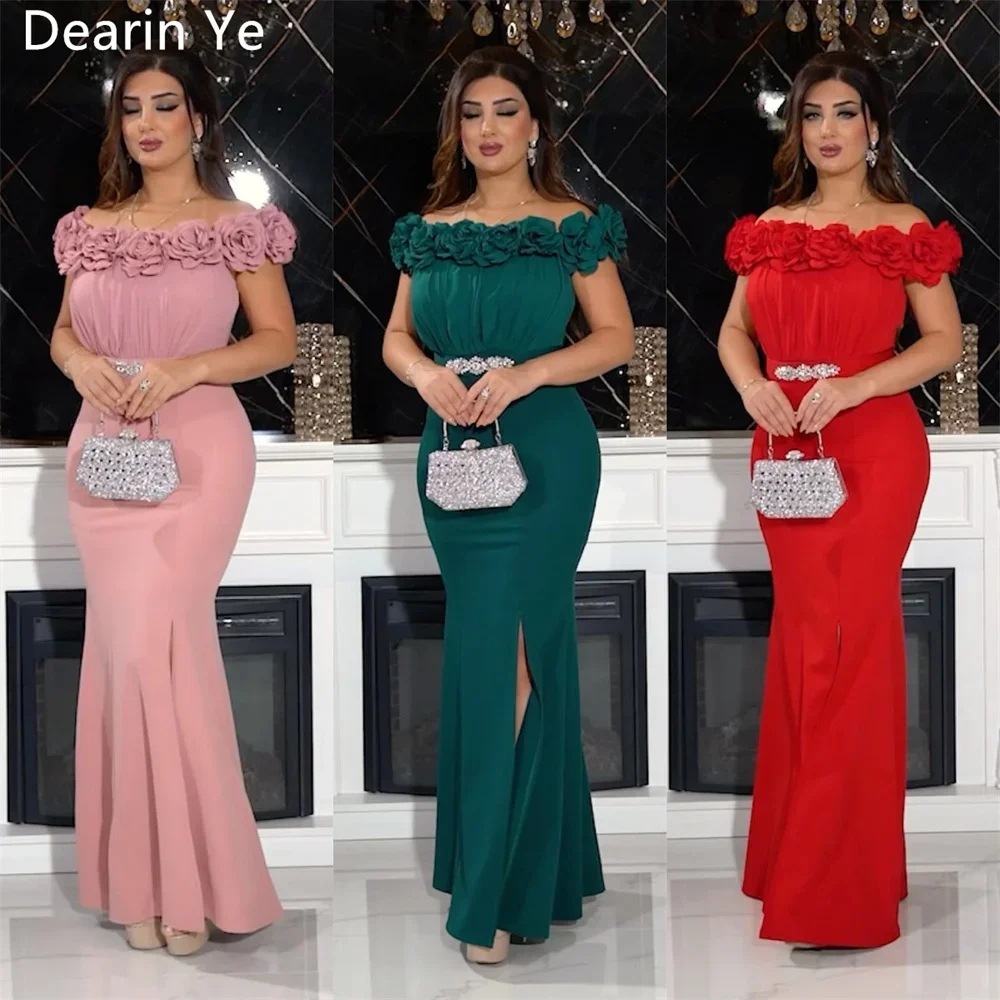 

Customized Prom Gown Dearin Off-the-shoulder Mermaid Floor Length Skirts Draped Applique 3D Flower Bespoke Occasion Dresses Even