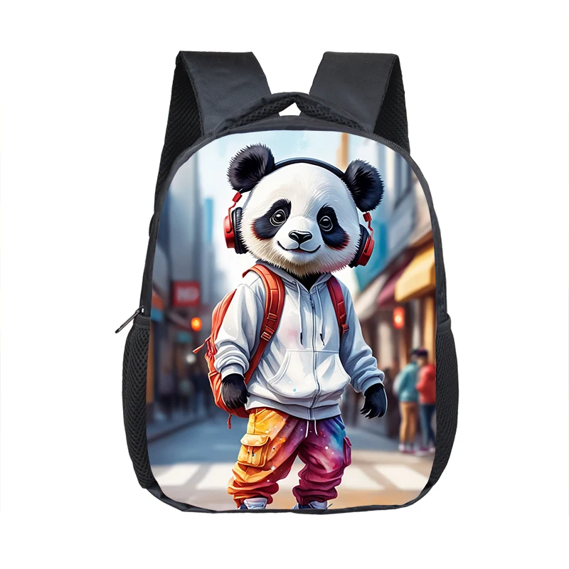 Hip Pop Panda Print Backpack for 2-4 Years Old Kids Cool Panda Drinking Coffee Children School Bags Girl Toddler Bag Gift