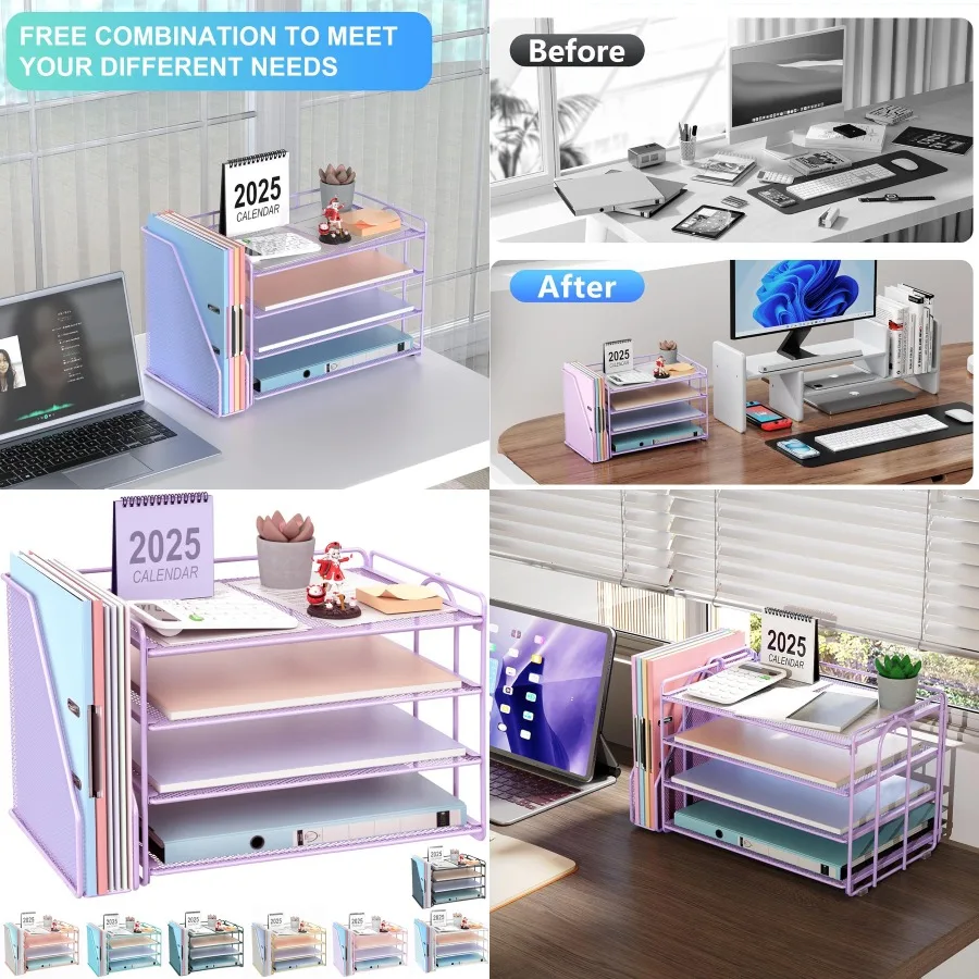 

4-х уровневый органайзер для бумаги с держателем для журналов для хранения офисного стола. Эффективный органайзер для файлов и принадлежностей с компактной конструкцией.