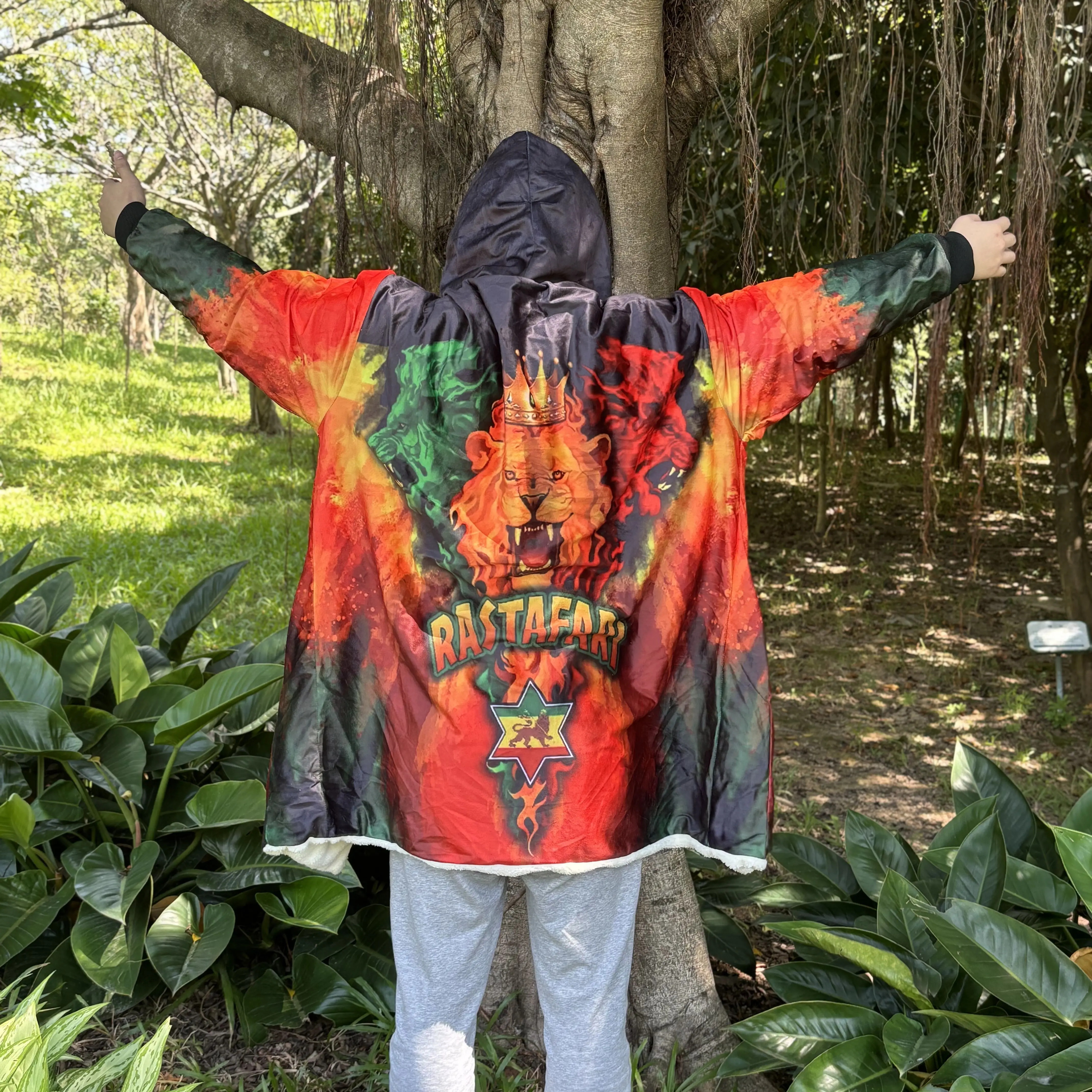 Rastafarian Reggae Lion Tiger Animal King 3D Printed Hoodie Long Coat Hooded Cloak Thick Warm Outerwear Cotton Pullovers Dunnes