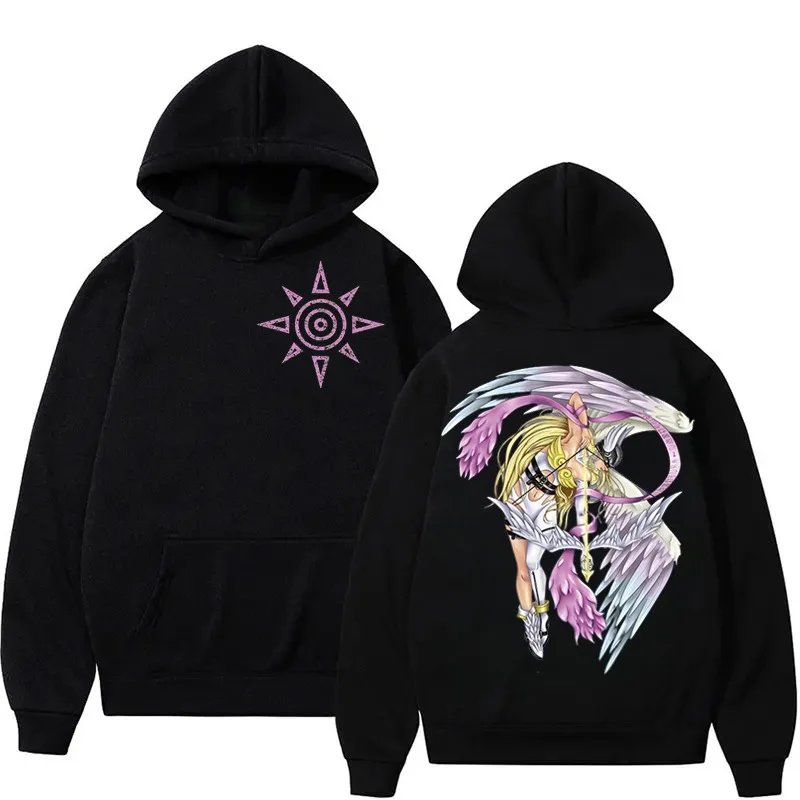 秋冬紳士服パーカー日本アニメデジモングラフィックフード付きスウェットシャツ Y2K オーバーサイズコットンプルオーバートップスコート