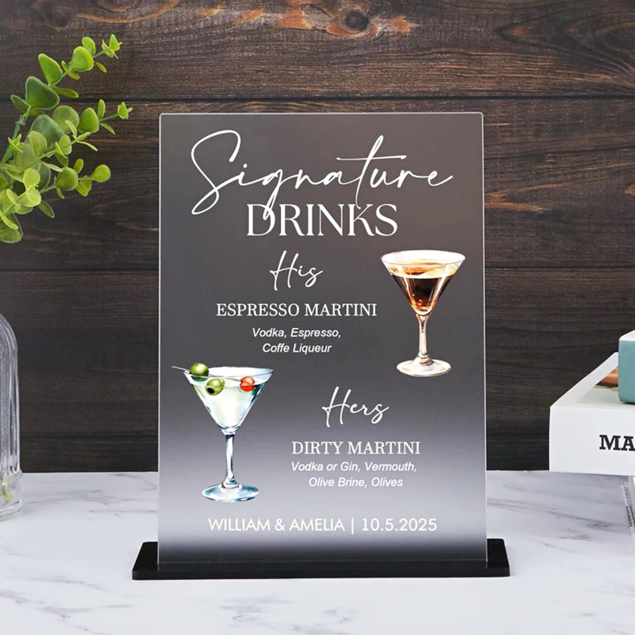 

His and Her Drink Sign, Custom Wedding His Hers Cocktail Drink Signature Drink Menu Signs, Bar Menu
