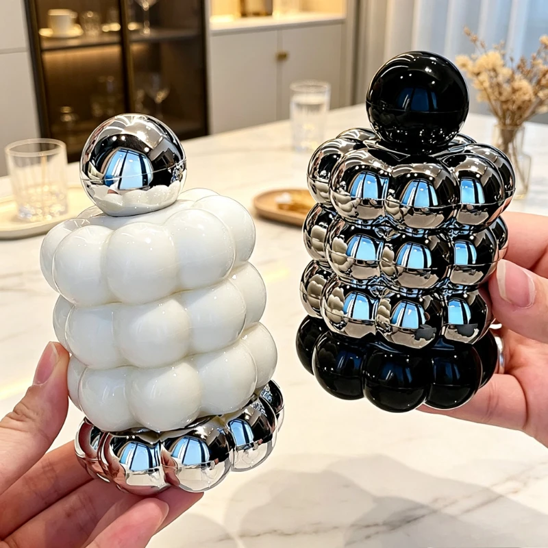 Luxury Marshmallow Shaped Toothpick Holder Creative Ceramic Toothpick Box Household Desktop Floss Cotton Swab Storage Decor Jar