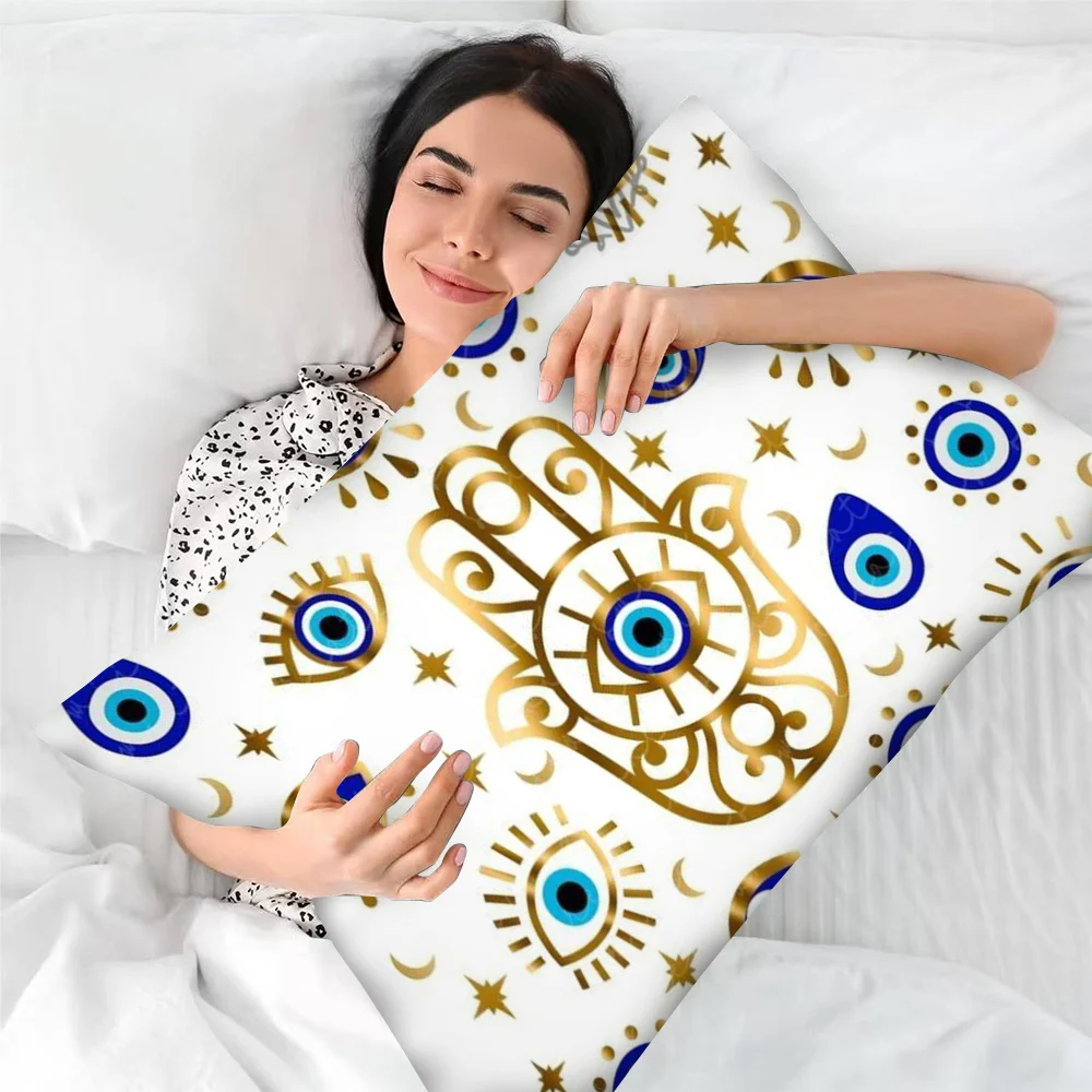 1 Of Power Decorative Pillowcase -12X20 Inches, Double-Sided Print, Gold Blue Eye Patterns On White Background, Machine Washable