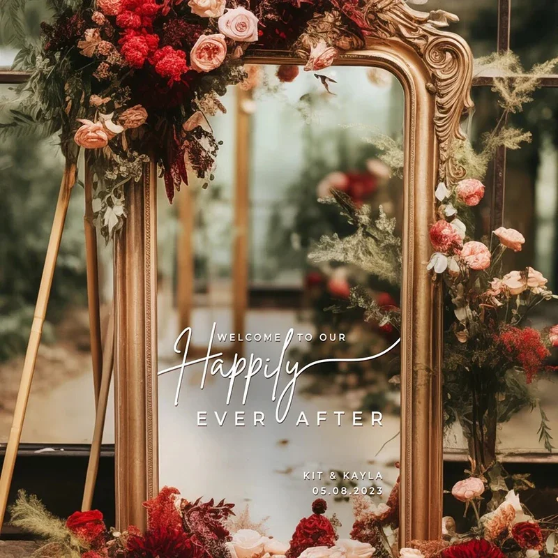 Welcome to Our Happily Ever After Wedding Custom Vinyl Decal Sticker for mirrors, Custom Welcome Wedding Signs 4D28
