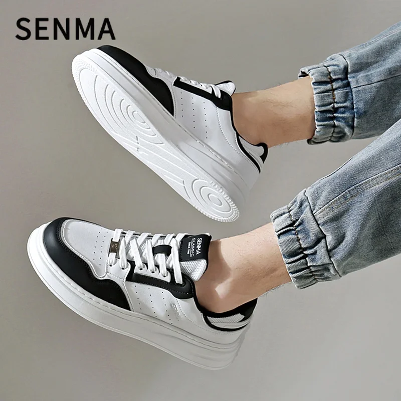 SENMA, zapatos informales de cuero para hombre, zapatos originales versátiles para parejas, zapatos deportivos ligeros de suela gruesa para mujer, Zapatillas de tenis