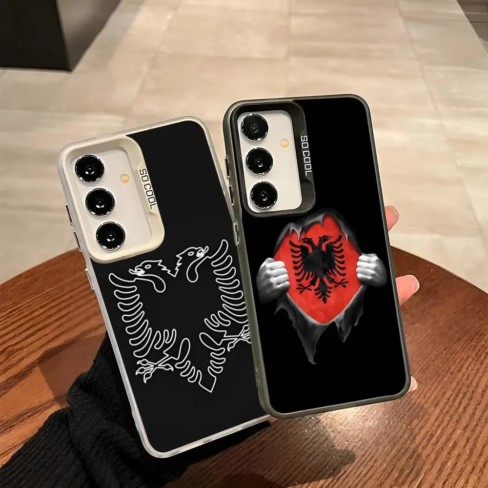 Albania Flag Eagle Phone Case For Samsung Galaxy S26 S25 S24 S23 S22 S21 S20 Ultra Plus Fe colored silver Cover