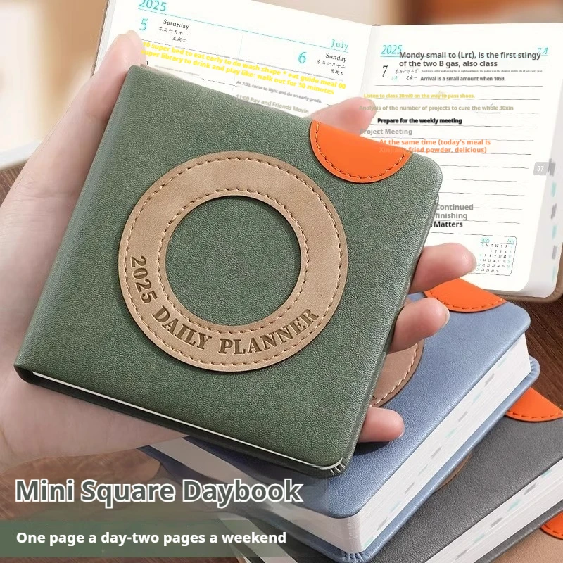 Mini Diary Notebook Square Pocket Schedule Notepad 2025 Daily Planner Time Management Efficiency Manual Book One Day One Page