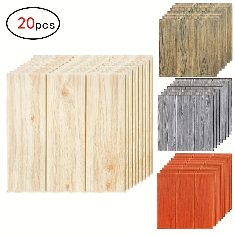 20pcs Thicken 3D Wood Grain Wallpaper Home Decor PE Foam Waterproof Self Adhesive Wall Sticker