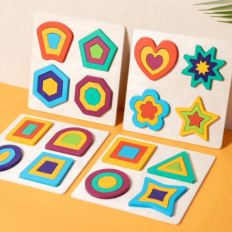 

Wooden Children's Geometric Shape Matching Puzzle Board Color Cognition Early Education Thinking Montessori Educational Toys