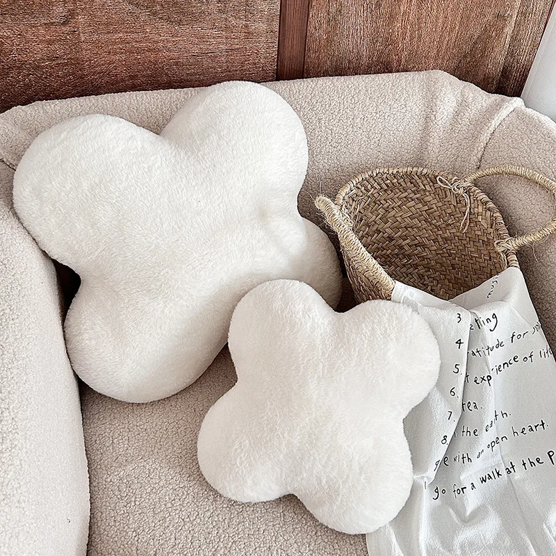 Scandinavian Ins Simple Home Decoration Cushion Rabbit Hair Four-leaf Clover Plush Pillow Sofa Cushion Futon Floor Cushion