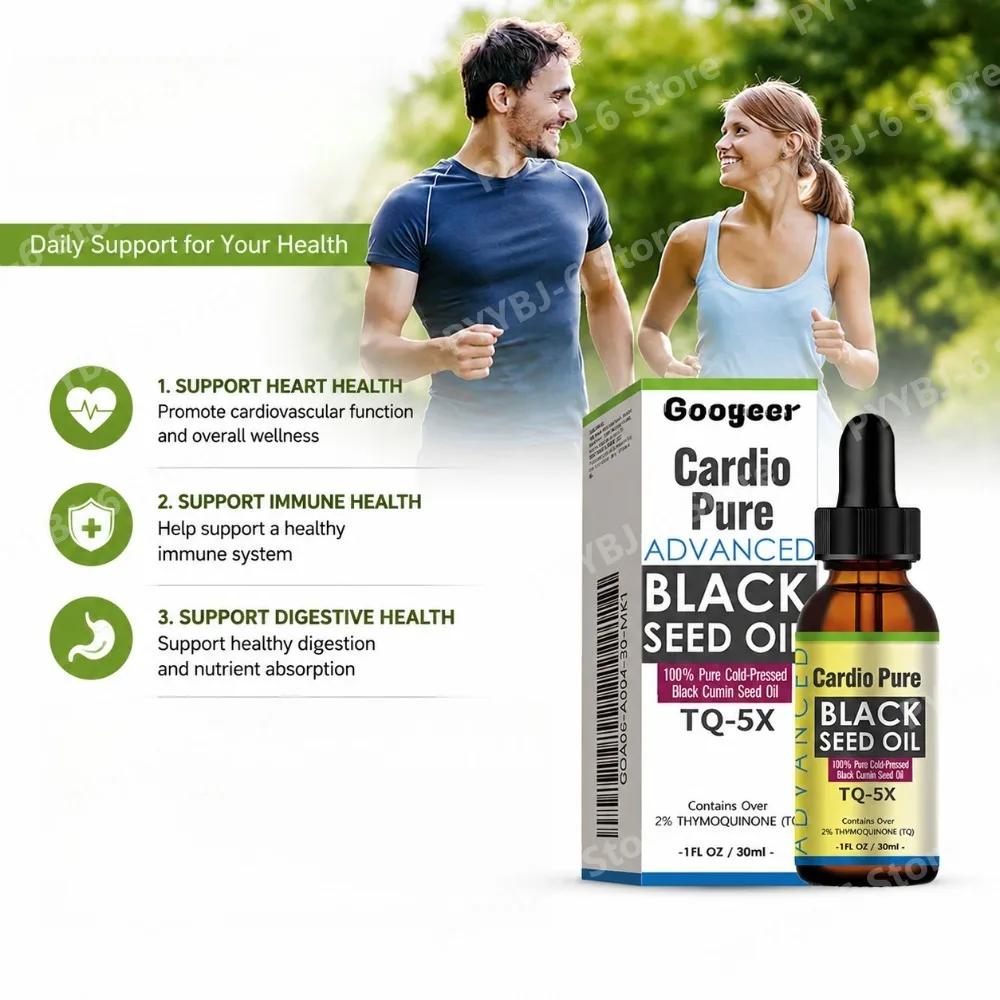 Googeer Black Cumin Seed Oil Drops, 30 Ml Liquid, 100% Cold-Pressed, Contains Over 2% Thymoquinone, TQ-5X, Helps Daily Wellness