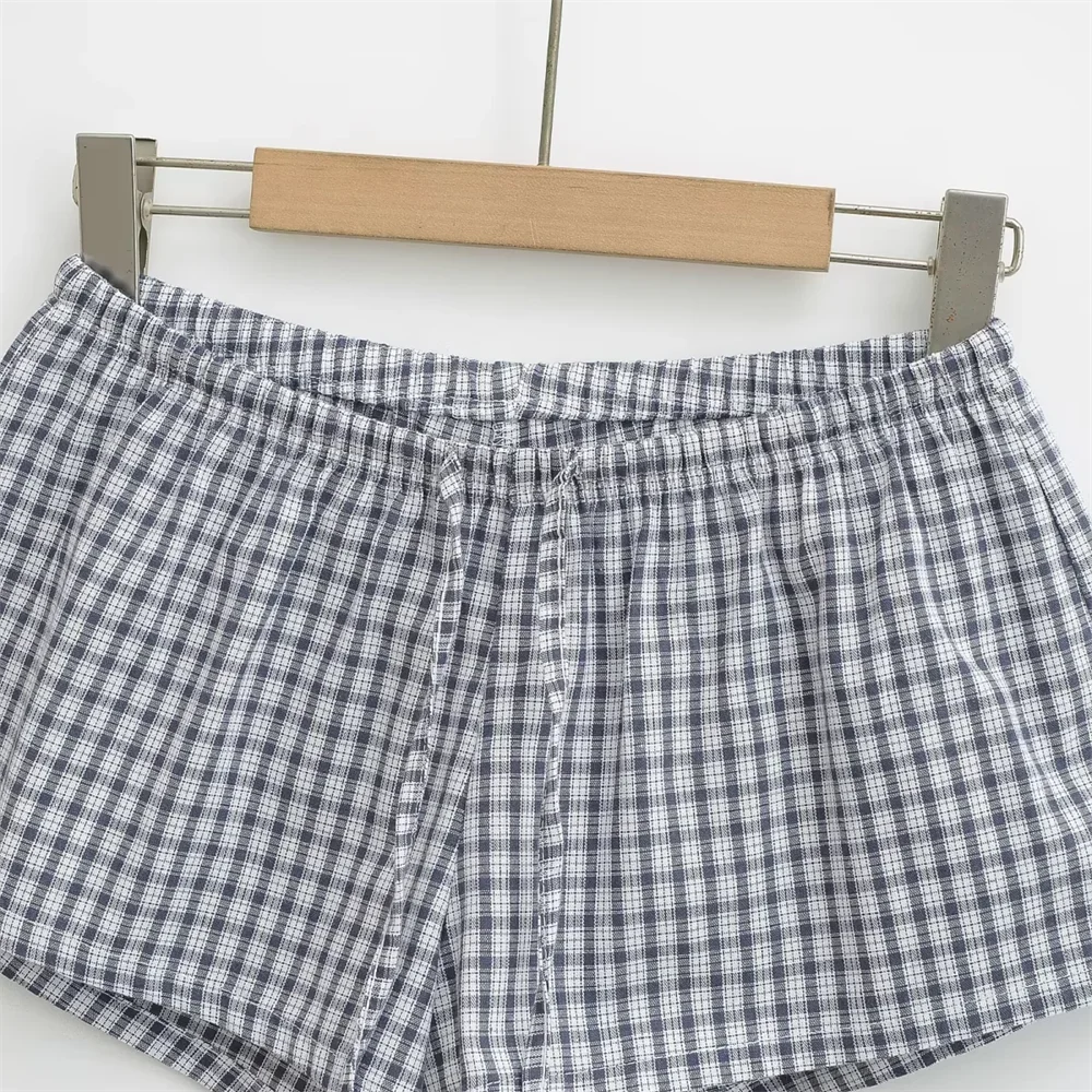 2025 Shorts femininos xadrez com cintura elástica e cordões elegantes e confortáveis para o verão e roupas casuais