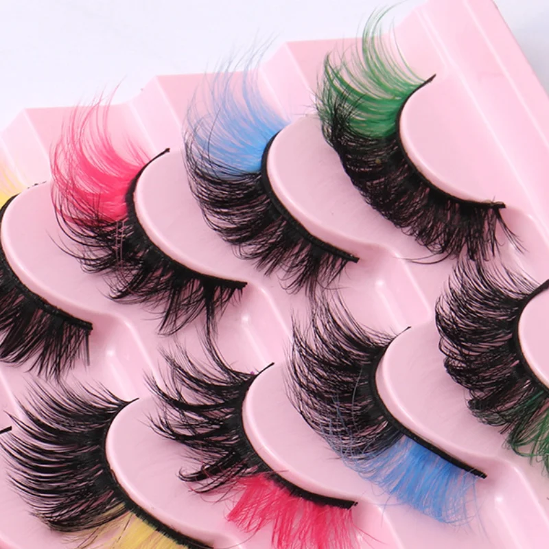 Pestañas postizas largas y rizadas 8D, pestañas postizas de colores esponjosos, maquillaje de belleza espectacular, volumen grueso, extensión de pestañas falsas suaves de visón falso, 8 pares