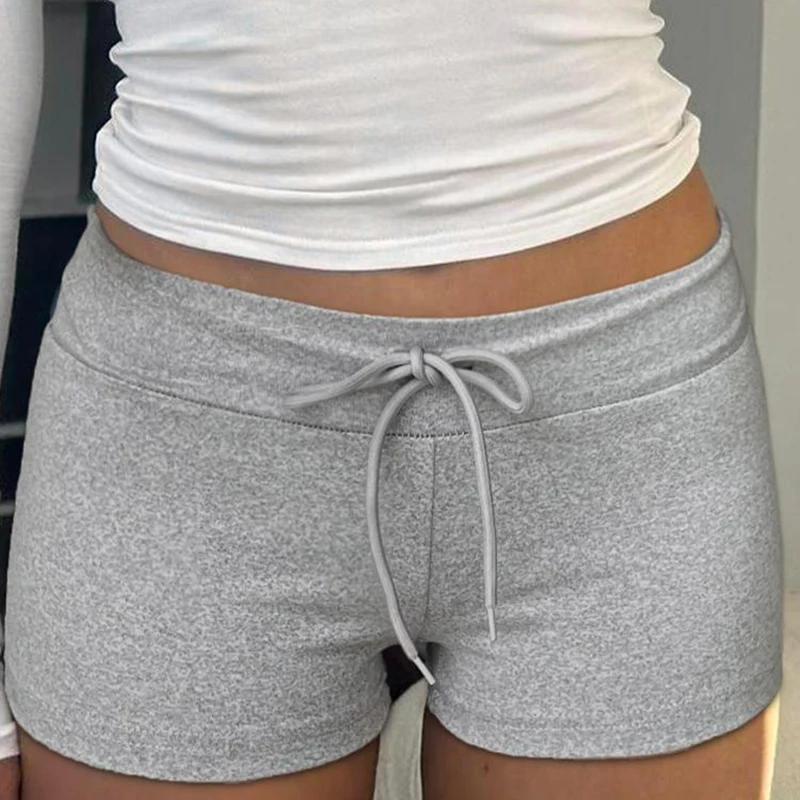 

Y2K винтажные шорты на шнуровке с низкой посадкой, женские однотонные узкие облегающие шорты в стиле Харадзюку, уличная одежда, женские шорты