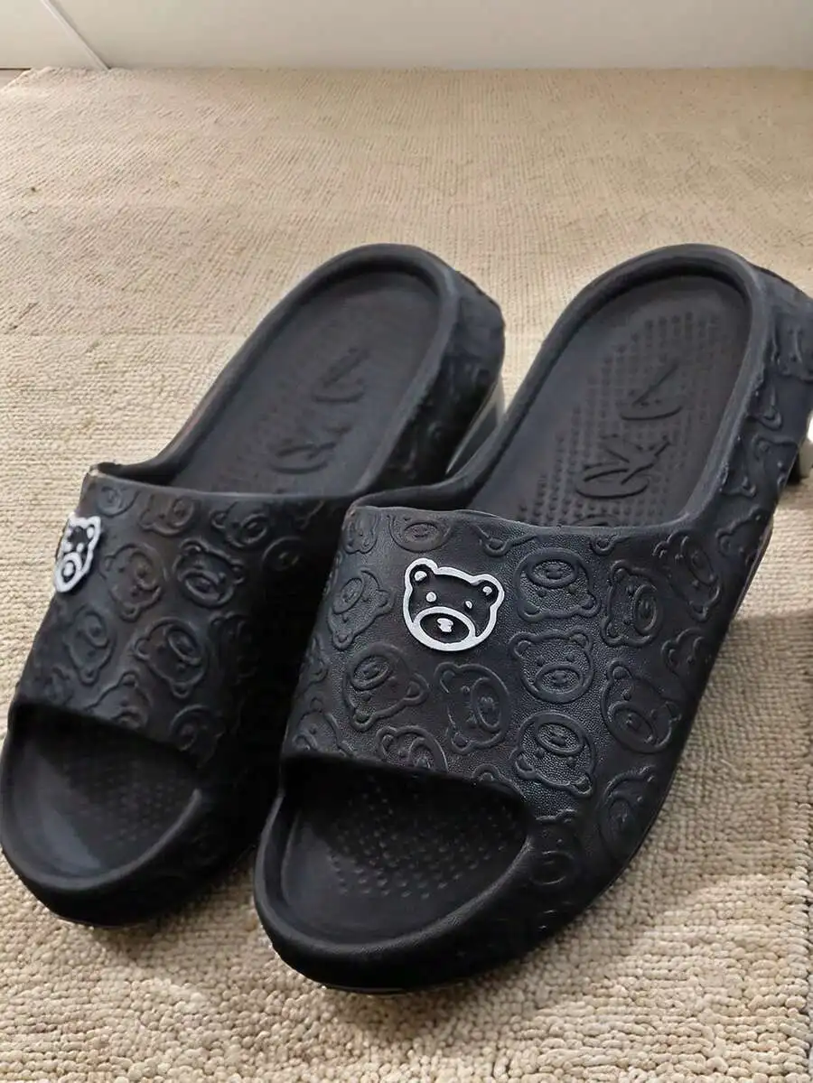 

Summer Men's Slippers, Cartoon Painted Bear Soft Sole Comfortable Solid Color, Casual Minimalist