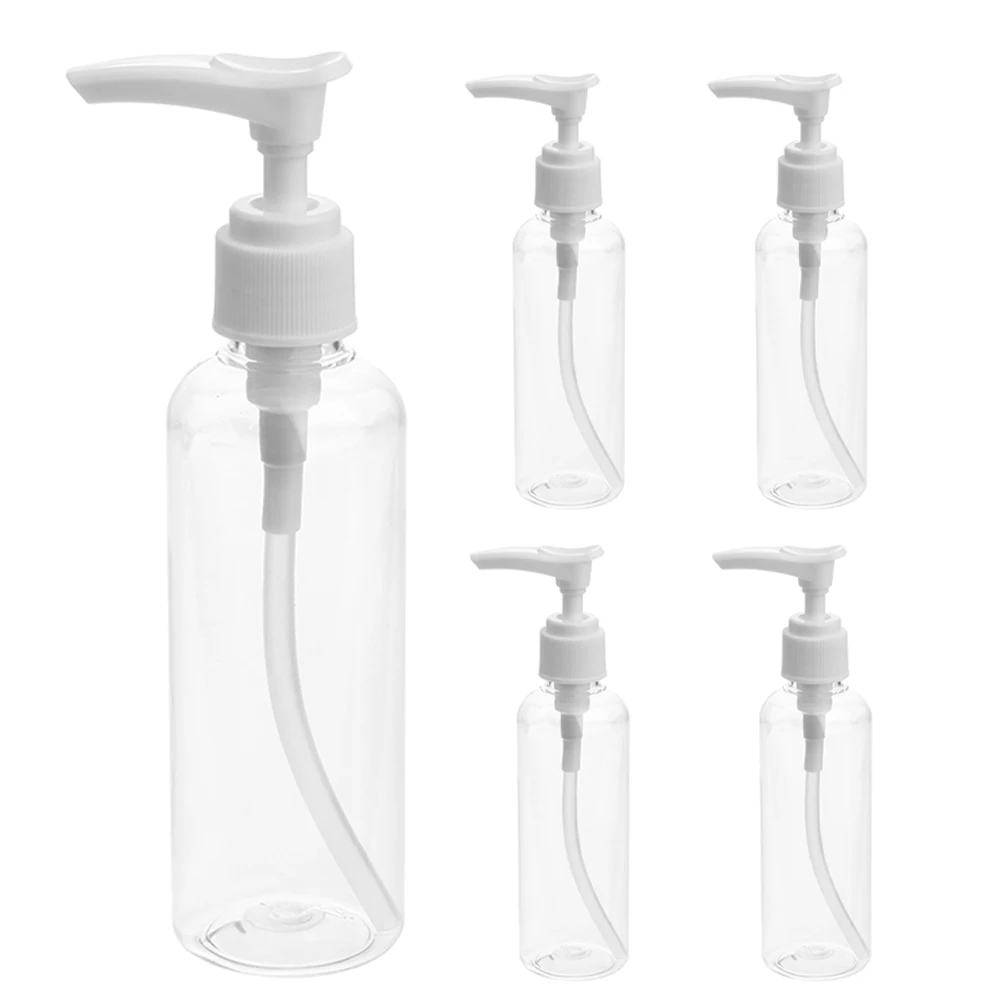 

5pcs 100ml Brown Bottle with Black Pump Refillable Press Dispenser for Travel Bathroom Hand Soap Body Wash Shampoo