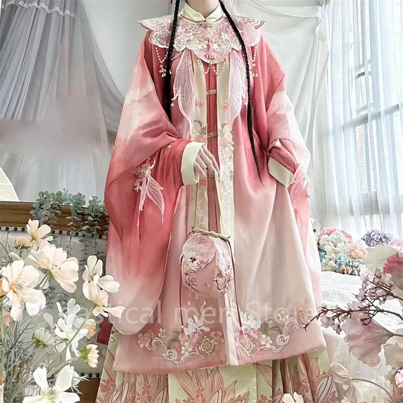 

Pink Embroider Flower Ancient Hanfu Dress Elegant Cosplay Costume Party Outfit Fairy Tang Dynasty Palace Princess Hanfu Women