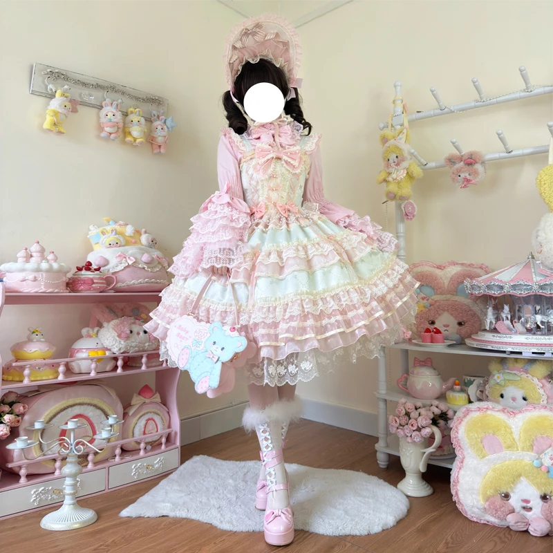 Star Love Song Original Design Lolita Dress Sweet Flower Wedding Jsk Strap Dress Japanese Cute Girl Loli Tea Party Dress Set