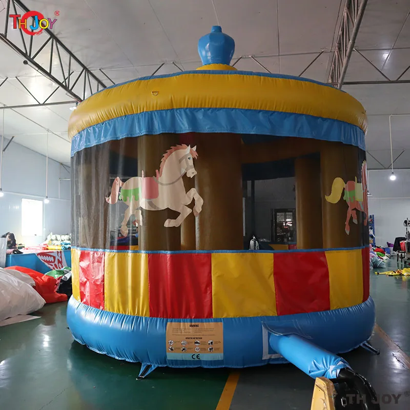 Free Air Shipping 4m diameter Commercial PVC Inflatable Carousel Bounce House Merry Go Carnival Bouncy Castle For Kids