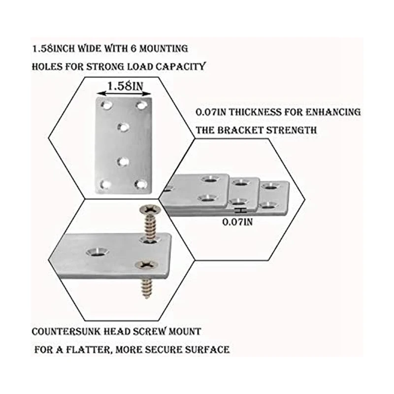 24Piece Mending Plate With Screws Flat Brace Silver Heavy Duty Flat Straight Brackets Metal Mending Plate For Metal Wood