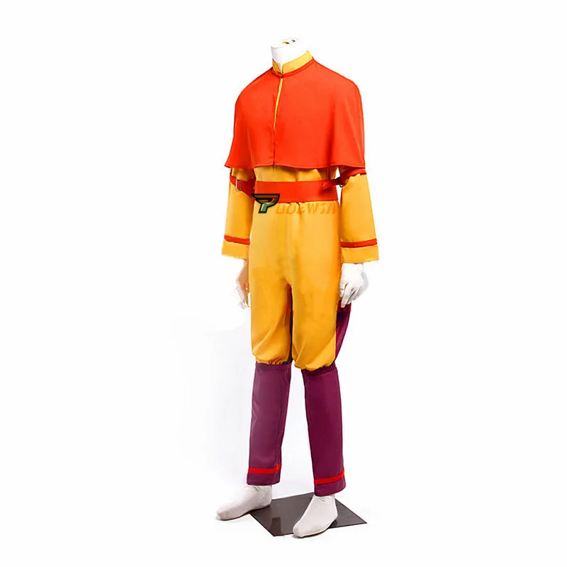 Avatar The Last Airbender Avatar Aang Cosplay Costume Adult Red Cloak Yellow Jumpsuit Outfits Halloween Carnival Suit