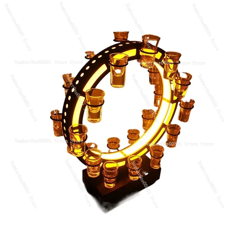 LED Ferris Wheel Shot Glass Holder Rotating Display Stand with Warm Yellow Light for Bar KTV Party Decor