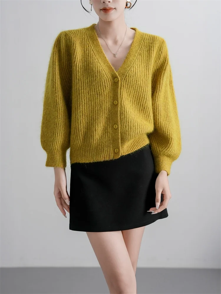 

Sweet Style Open Cardigan Women's Knitted Wool Cashmere Loose Fit Nine-Quarter Sleeve V-Neck Sweater Outerwear Short Length