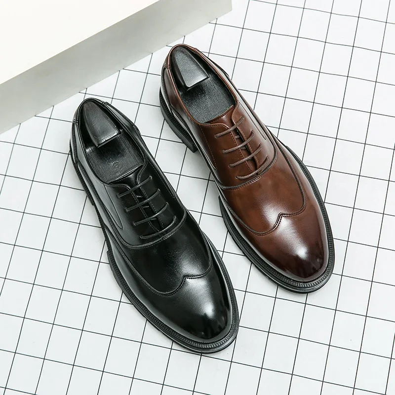 New Brown Derby Shoes for Men Black Round Toe Lace-up Dress Shoes Business Handmade Mens Shoes
