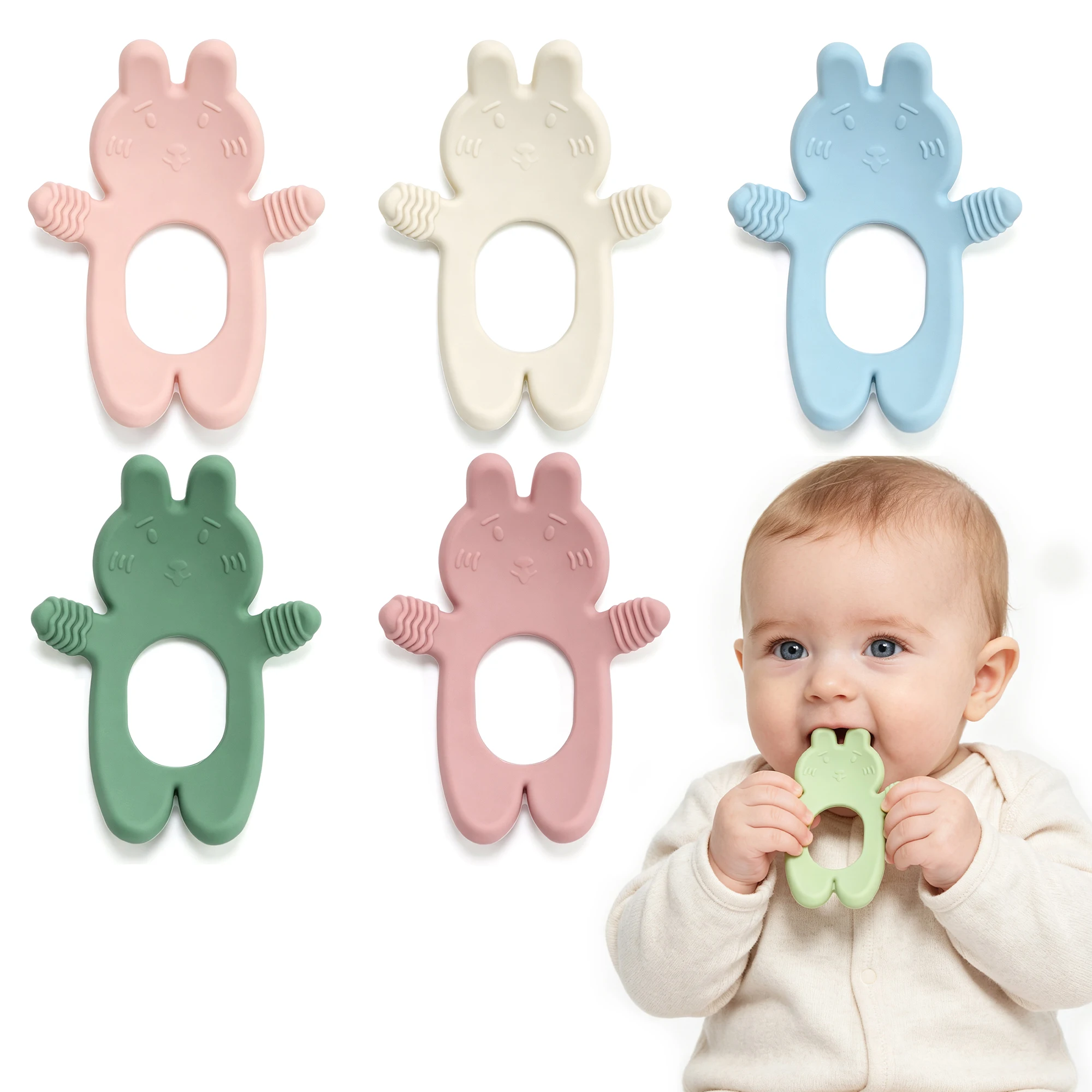 1 pièce de sucette en silicone en forme de lapin, design de surface multi-textures, à mâcher pour bébés, accessoire pour nouveau-né, cadeau d'anniversaire